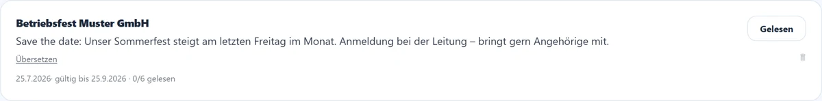 Eine veröffentlichte Ankündigung