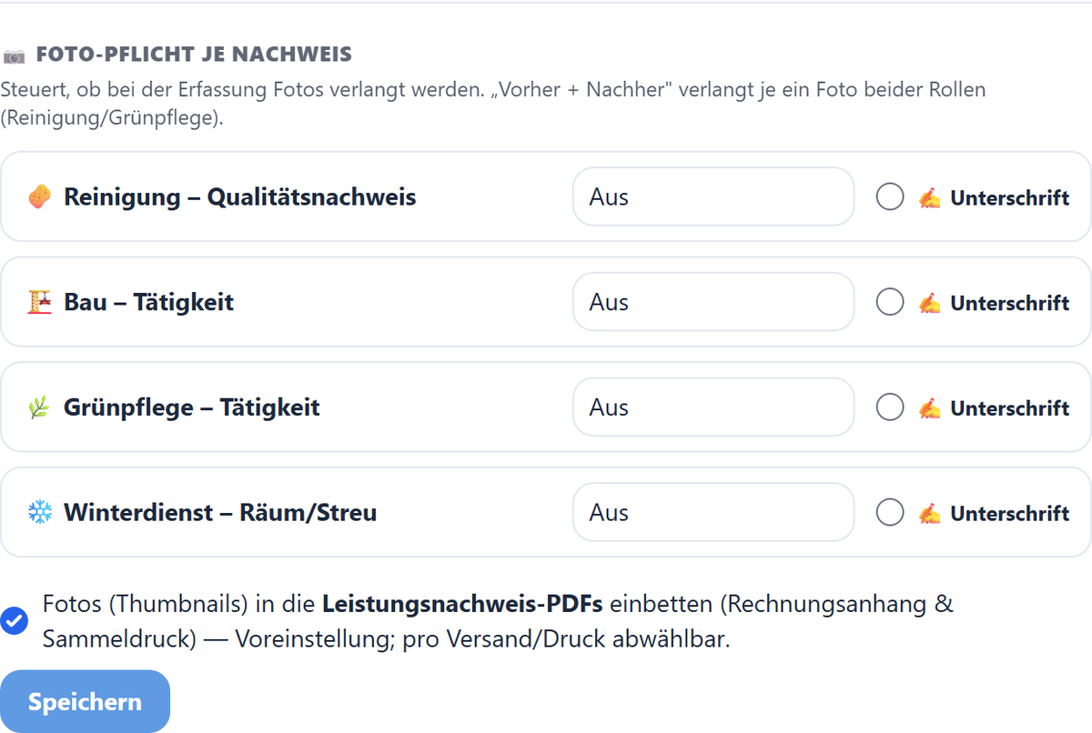Foto- und Unterschrift-Pflicht je Nachweis-Modul.