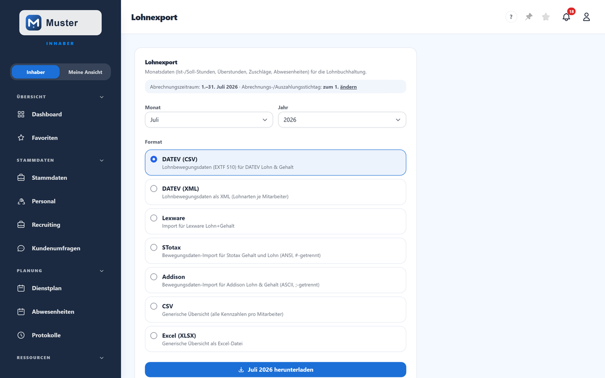 Lohnexport in ShiftScan