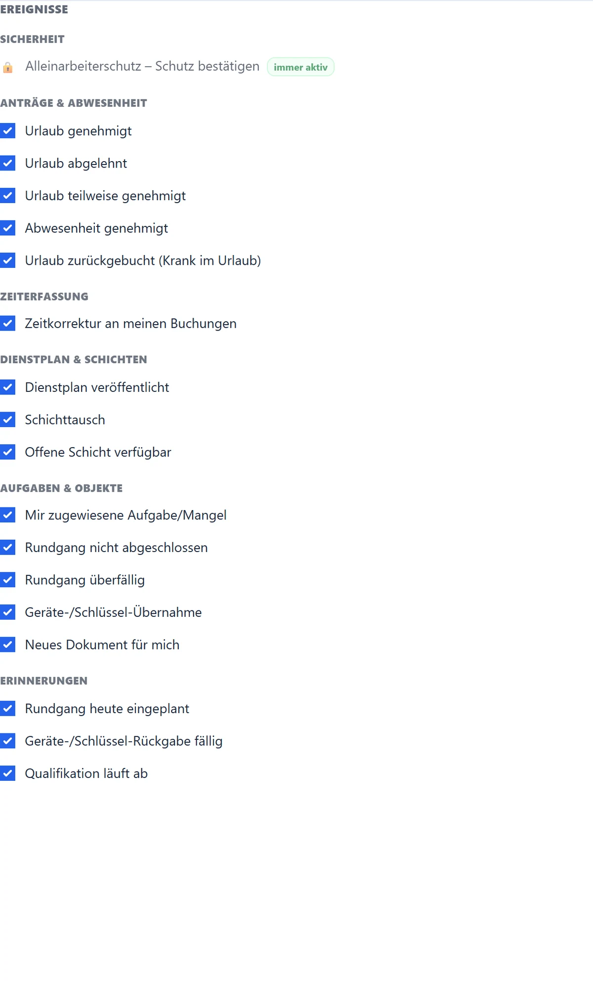 Ereignis-Auswahl: hake an, was dich erreichen soll.