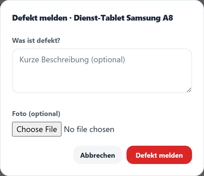 Defekt mit Beschreibung und Foto melden.
