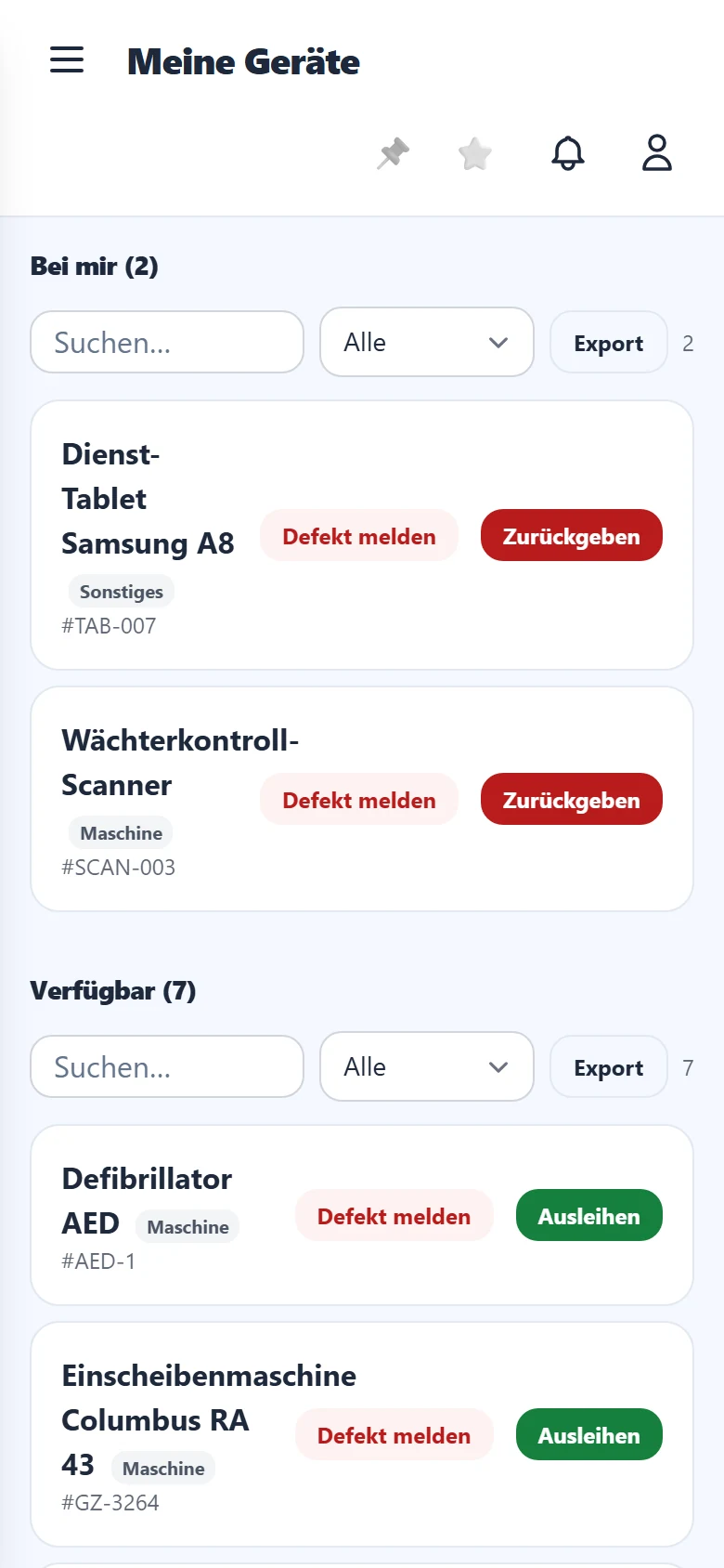 Oben „Bei mir", darunter die verfügbaren Geräte.