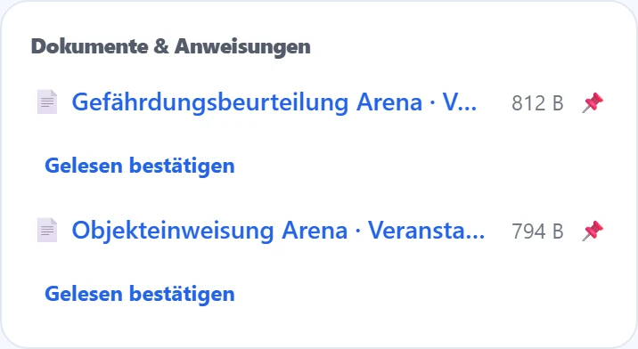 Unter jedem freigegebenen Dokument: „Gelesen bestätigen".