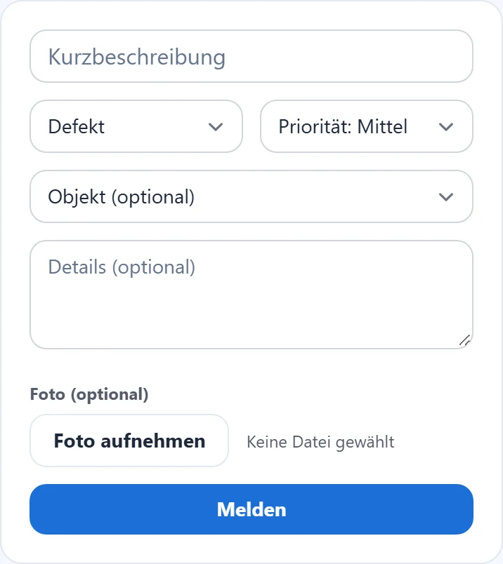 Das Melde-Formular.