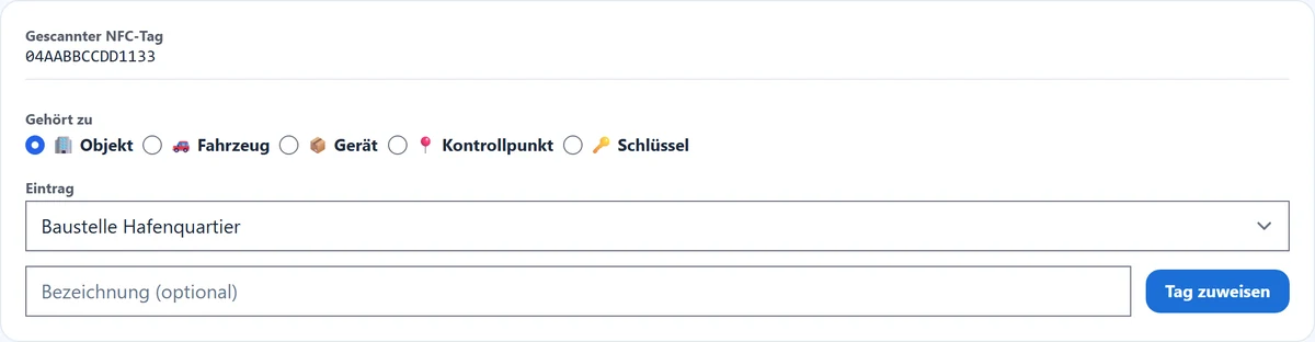 NFC-Tag einem Objekt zuweisen