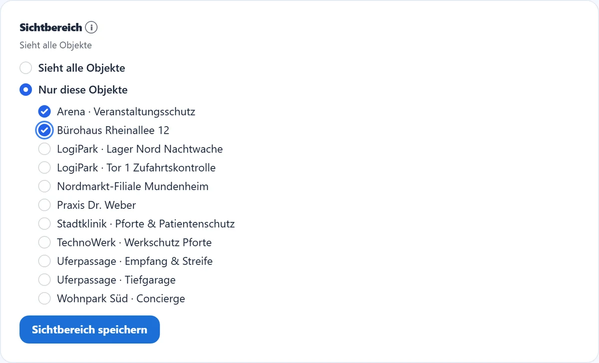 Der Sichtbereich in der Personalakte eines Managers, im Reiter „Einstellungen".