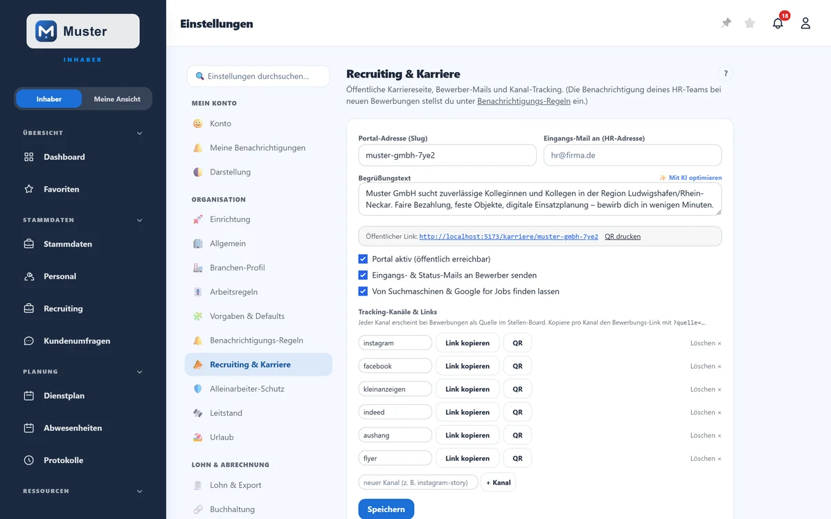 Recruiting & Karriere: Portal-Adresse, Mails, SEO und Tracking-Kanäle.