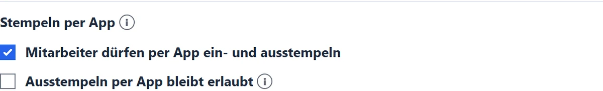 Der Block „Stempeln per App" in den Arbeitsregeln.