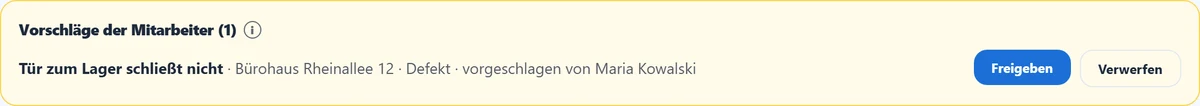 Der Kasten „Vorschläge der Mitarbeiter" über dem Board.
